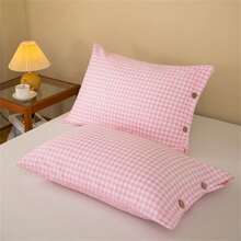 2Pcs Breathable Polyester Fiber Pillows: Machine - Washable, Dry - Cleanable & Quick - Drying With Chic Button Detailing(Only Two Pillowcases)