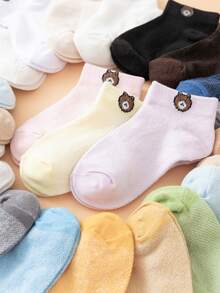 12 Pairs Children's Bear Print Ankle Socks, Suitable For Spring & Summer - Blue - View 5