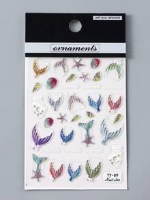 5D Embossed Ocean Nail Art Stickers Mermaid Tail & Jellyfish Designs Self-Adhesive Summer Manicure Decals With Pearls Crystal Jelly Sliders Beach-Themed Nail Decoration - View 9