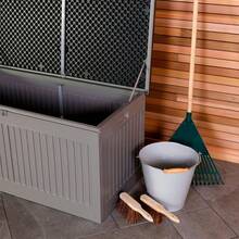 2025's Hottt-Charl Bentley, 390L, Outdoor, Garden, Plastic, Storage Box, Grey Body, Black Lid, Moulded Handl, Padlock Hasp, Sliding Lifts, PP Vacuum, Indoor, Outdoor, Steel, Storage Cht (143x57x53cm)-270L - Bildfarbe - View 3