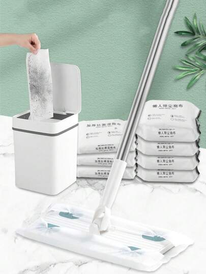 20pcs/Pack Wet Wipes, 30pcs/Pack Dry Wipes, Disposable Anti-Static Dusting Paper, Multi-Functional Flat Mop For Home Use, Hands-Free Rotating Wet & Dry Disposable Slouchy Mop