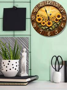 2D Flat Retro Sunflower Halloween Wooden Wall Clock - Silent Quartz Movement, Vibrant Floral Design,Wood Round Clock For Living Room, Kitchen, Dorm Decor (AA Battery Not Included), Living Room Decor | Retro Wall Clock | Quartz Movement Clock