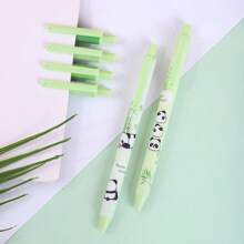 6 Stücke Set Panda & Bambus süße & stilvolle Kugelschreiber mit Druckknopf, minimalistisches Design, langanhaltend, geeignet für Mädchen, mit schwarzer Tinte