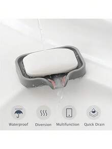 1pcSink Silicone Tray With Drain Soap Sponge Storage Holder Countertop Sink Scrubber Brush Soap Storage Rack Kitchen Organizer - Grey - View 3