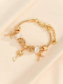 1pc Summer Beach New Minimalist Fashion Angel Wing Heart Adjustable DIY Beaded Bracelet For Women