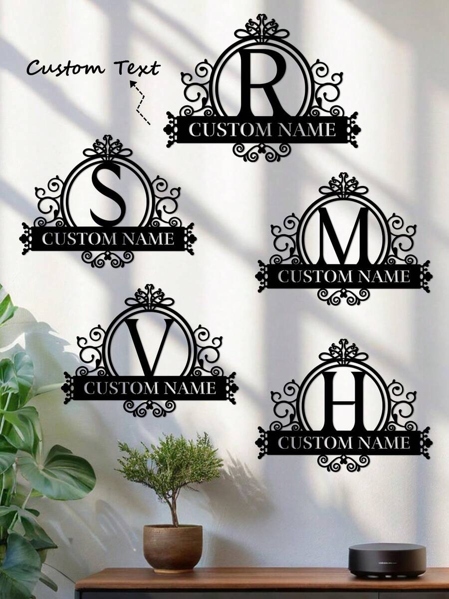 1 Logotipo de arte en metal fino - Logotipo personalizado con apellido, diseño de nombre, decoración del hogar con iniciales personalizadas en miniatura, estilo clásico, decoración de pared duradera montada en la pared para fiestas temáticas, regalos entrañables perfectos para amigos y familiares, regalos de boda personalizables, multifuncional, duradero, ornamental, reutilizable, exquisito, elegante, de alta calidad, colorido, moderno, personalizado, único, decoración del hogar, colgantes de pared personalizados