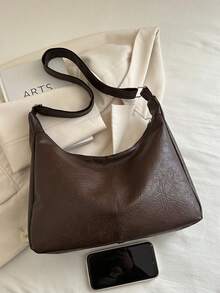 女士超大号单肩托特包，时尚设计师单肩手提包 - 咖啡 - 查看 6