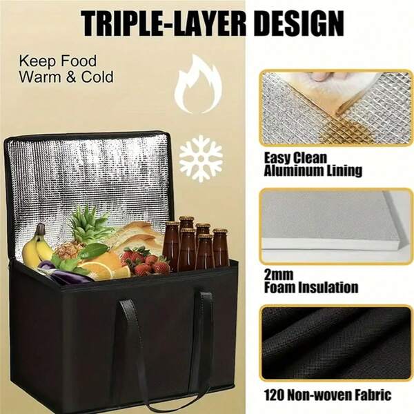 1 Stück 30cm/40cm/50cm isolierte Tasche, Material Aluminiumfolie, hitzebeständig, hält Essen stundenlang kalt/warm, wiederverwendbare Einkaufstasche, Kühltasche, stabiler Reißverschluss, Schulmaterial, Hochschule, Feiertage, Picknick, Lunch-Tragetasche für Frauen