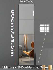 1 Set Of 4pcs Acrylic Modern Minimalist Full Length Makeup Mirror, Including 16pcs Double-Sided Adhesive Tapes For Wall Decoration, Upgraded Strong Sticky Version, Best Gift Back To School