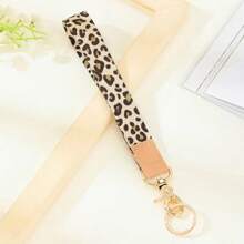 1pc Women Leopard Print Anti-Lost Wristband Key Chain | Dual Material Design (Wear-Resistant Fabric + Soft Leather) + Non-Slip Double Metal Buckle | Multifunctional Storage For Phone, Keys, Elegant Birthday Gift For Women, Commuting Fashion Accessory