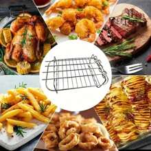 Grille d'Friteuse à Air Polyvalente en Acier Inoxydable avec 4 Brochettes - Accessoire de Barbecue Intérieur/Extérieur pour Cuisine et Salle à Manger - Accessoires de Cuisson pour Barbecue, Ustensiles de Cuisine