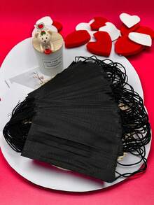 [50pcs/20pcs/10pcs Pack] Adult Disposable Black 1-Ply Non-Woven Fabric Face Mask Suitable For Daily Wear - Black - View 11