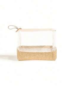 Bolsa de maquiagem transparente, bolsa de higiene pessoal, bolsa de cosméticos de viagem, bege, transparente, à prova d'água, de PVC, com zíper, bolsa de maquiagem compatível para mulheres e homens, pode ser usada para guardar cosméticos, artigos de higiene pessoal, roupas de banho, protetor solar, lanches, faixas de cabelo, artigos de papelaria, etc. Itens essenciais de viagem, férias, verão, volta às aulas, bolsa de material escolar para a escola, bolsa de higiene pessoal, bolsa de viagem à prova d'água