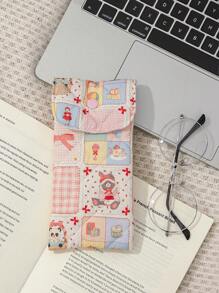1Pc Cute Floral & Bow Knot Pattern Quilting Glasses Bag ,Travel Glass Pouch ,Girls Glasses Storage Box, Sunglasses Accessories Featuring A Cute Print Style, Cartoon Design, And A Girlish Heart Pattern, Perfectly Protecting Sunglasses And Making It A Great Gift For Summer Vacation ,Journey