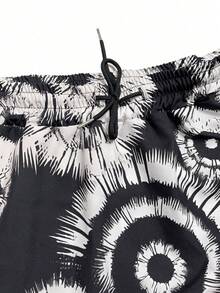 1 pieza Pantalones holgados de estilo harem con estampado aleatorio en blanco y negro para hombres, cómodos y transpirables, de estilo deportivo casual - Blanco y Negro - Ver 6