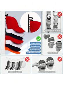 1/2pcs Wall Mounted Baseball Cap Storage Rack, Multi Layer Hat Organizer Holder, Holds 16 Caps, Suitable For Home, Office, Bedroom