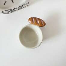 不对称形状陶瓷面包设计香料盘，有趣的手工面包形碗，创意陶瓷碗，法棍咖啡配件，带小勺的面包糖罐，学校用品 - 彩色 - 查看 16