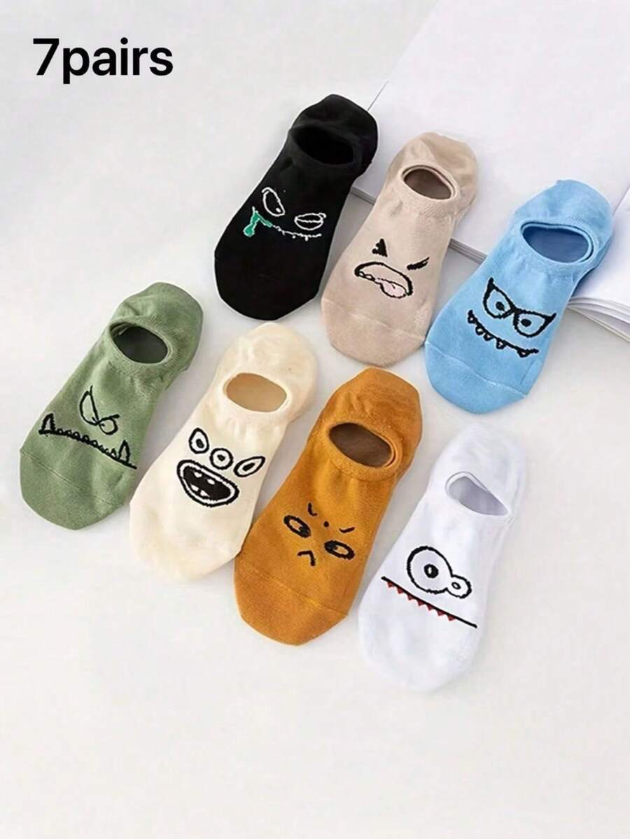 7 Pairs Funny Cartoon Invisible Ankle Socks, Suitable For Summer Wear - Multicolor - View 1
