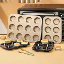 1pc 12-Cup Non-Stick Muffin Pan, 6-Cup Carbon Steel Baking Cups, 6-Cavity Egg Tart Mold, Cupcake Muffin Baking Tray, Washable Bakeware Set - Multicolor - View 5