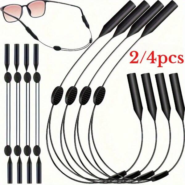 2/4 Pieces, Cool Classic Black Glasses Strap, Adjustable Stylish Glasses Lanyard, Outdoor Sports Glasses Holder, Comfortable And Practical Glasses Holder Black