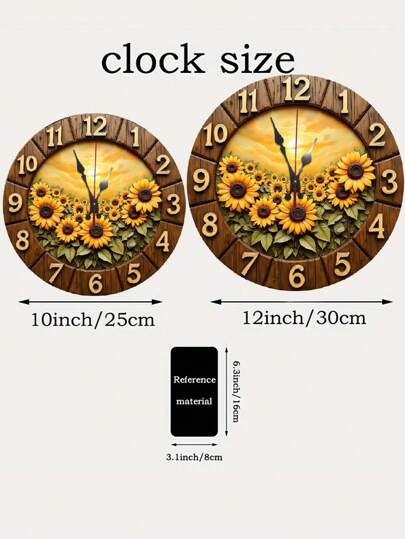 2D Flat Retro Sunflower Wooden Wand Klok Silent Quartz Movement, Vibrant Bloemen ,Wood Round Living Room, Kitchen, Dorm (AA Battery Not Included), Room Movement Home view 4