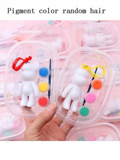 3pcs/Set DIY Manual Graffiti Fluid Bear Keychains (Random Style), Opens Children's Imagination, Meaningful Gifts For Holidays, Also Best Filler For Christmas Stockings