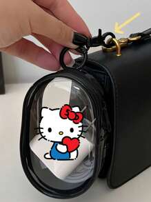 Sanrio Sanrio 1pc Hello Kitty And Kuromi,Cinnamoroll Printed Portable Mini Transparent Cable Clear Organizer Box - Travel Accessories, Travel Essentials, Holds Cables, Chargers, Earphones - PVC Material, Compact Keyring, Suitable For Travel And Outdoor Activities Back To School