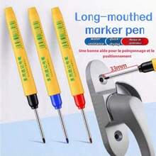 3 支 33 毫米防水防褪色记号笔 - 可擦除深孔长尖，适用于陶瓷、木材、金属 - 多用途电工和木工工具，黑色，精密记号笔 | 多功能记号笔 | 舒适握感，木工冲压工具，颜色款式随机 - 黑色 - 查看 7