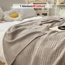 1pc Soft & Comfortable Waffle Gauze Blanket - 100% , Skin-Friendly, Solid Color, Suitable For Bed, Sofa, Pillow - Perfect For Relaxing And Cuddling