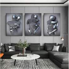1 Pc Optional Frame Posters Wall Arts Pop Modern Metal Figure Statue Wall Art Canvas Painting Poster Abstract Romantic Couple Home Room Decor Mural Picture Print Artwork ,Wall Art With Frame
