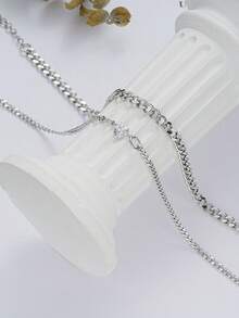 2pcs/Set Couple Heart Charm Bracelet, Exquisite Cuban Chain Hand Jewelry, Fashion Daily Accessory, Best Gift Choice - Couple Bracelets - View 3