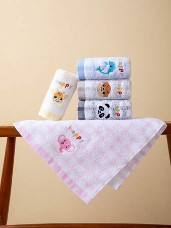 1/5 st små handdukar, rektangulära söta tecknade plagg, broderad "HAPPY"-bokstav, djurmönster, unisex ansikts-/handdukar för hushållet, absorberande mjuka, snabbtorkande, lämplig för badrum, kök, julklapp, resor, året runt-användning, bleknings- och fläckbeständig, skola, tillbaka till skolan, resor, researtiklar, hemtillbehör, handduk, hudvård