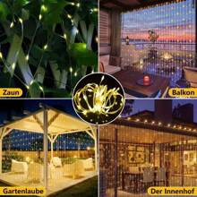 1 Peça 100/200/300 LED, 3X1/3X2/3X3M, Luzes de Cortina Alimentadas por Energia Solar com 8 Modos, Luzes de Fada Guirlanda Casamento Decoração de Natal para Casa Ramadã Festival Lâmpada, Luzes de Tira LED Solares de Fada, Luzes de Fada Solares Frescas de Jardim