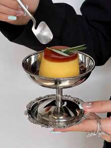 1 pieza Taza para helado de acero inoxidable 304, taza para postre con pie alto, para helado, pudin, gelatina, plato de frutas, suministros escolares