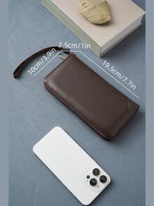 HOVI'S New Minimalist RFID Blocking Zipper Long Wallet, Business Large Capacity Multi-Function Phone Wallet - Brown - View 8