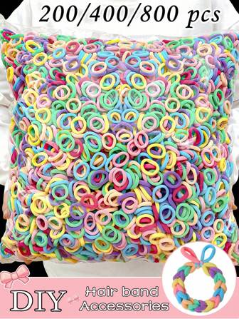 200/400/800/1000 条彩色女童发带，柔软无伤害儿童弹力发带，可爱幼儿发饰。自己动手做