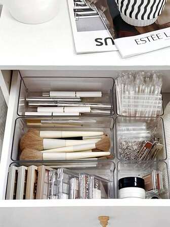 13 Stück/11 Stück/8 Stück/6 Stück/2 Stück/1 Stück Set transparente Kunststoff Schubladenaufbewahrungsboxen, Schubladen Schreibtisch Kosmetikaufbewahrungsboxen, transparente Schminktisch Organizer Boxen, elegante Aufbewahrungsboxen, Büroschreibtisch Schubladenteiler Organizer für Kosmetik, Schmuck, Küche, Schlafzimmer, Badezimmer, Büromaterial