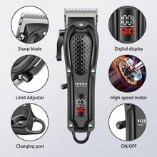 HIENA 1件/2件，男士理发器，鼻毛修剪器。多功能可调节USB充电无线理发器。1500mAh锂电池理发器。迷你电动鼻毛修剪器。个人家用理发和鼻毛修剪工具。家庭礼品套装 - 黑色 - 查看 10