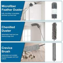 Microfiber Duster, 4PCS With Extension Pole(Stainless Steel) 30 To 100 Inches, Reusable Bendable Dusters, Washable Lightweight Dusters For Cleaning Ceiling Fan, High Ceiling, Blinds, Furniture, Cars