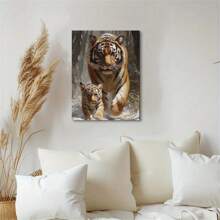 1pc PcTiger And Cub Canvas Print Poster - Frameless Wall Art For Home, Office, Living Room, Bedroom, Cafe - Decorative Painting, Ideal Gift For Friends And Colleagues,No Frame