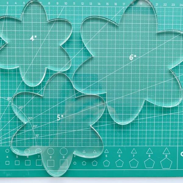 Plantillas acrílicas de flores para acolchado y bordado, plantillas acrílicas transparentes para acolchado DIY para entusiastas de las manualidades, juego de 3 (4, 5, 6 pulgadas), transparente