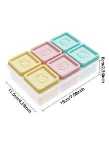 Set de 6 recipientes de silicona para almacenamiento de alimentos para bebés con patrones aleatorios, cajas divisoras aptas para congelador con tapas, bandejas para puré hecho en casa