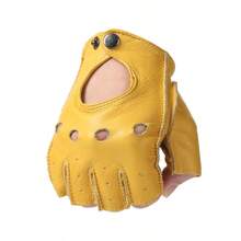 1 Pair Cowhide Leather Vintage Motorcycle Fingerless Gloves, Full Leather Slip-Resistant Durable Outdoor Sports Fitness Gloves For Men, Adjustable Strap