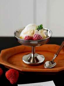 1 pieza Taza para helado de acero inoxidable 304, taza para postre con pie alto, para helado, pudin, gelatina, plato de frutas, suministros escolares