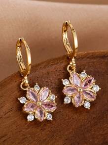 1 par de brincos de zircônia floral da moda para mulheres, joias, brincos adequados para uso diário, acessórios diários, presente para o Dia dos Namorados, mãe, dia das mães