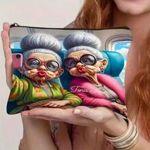 1pc Funny Granny Pattern Makeup Bag, Polyester, Unscented, Safety Zipper, Multi-Function, Zipper Light, With Women'S Travel Makeup Bag,Back To School,Christmas Gift Make Up Bag - Multicolor - View 12