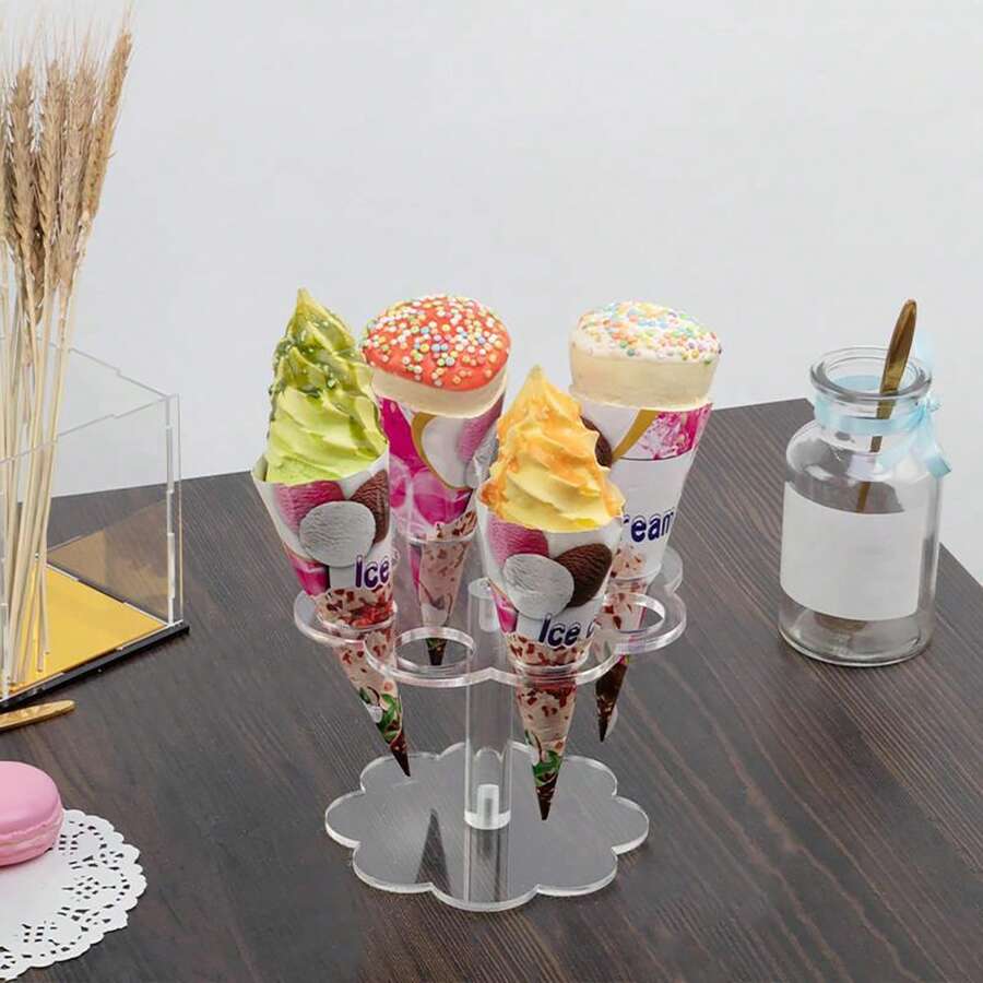 1pc Cone Shaped Acrylic Display Stand, Tabletop Decor For Cakes, Ice Cream Cones, Waffles - Clear - View 1