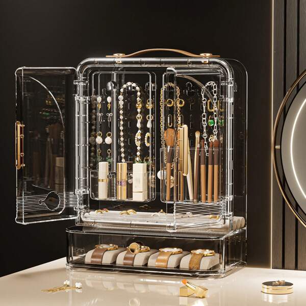 1 pièce Grande boîte de rangement pour bijoux, organiseur portable de boucles d'oreilles et bagues pour femmes. Essentiels de voyage, ranger pour le retour à l'école, le dortoir