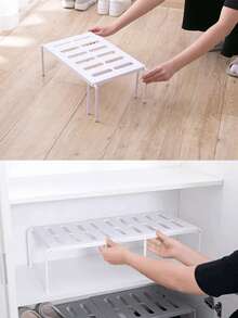 1pc Foldable Expandable Shoe Organizer Rack, Home Kitchen Storage Shelf - White - View 5