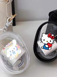 Sanrio Sanrio 1pc Hello Kitty And Kuromi,Cinnamoroll Printed Portable Mini Transparent Cable Clear Organizer Box - Travel Accessories, Travel Essentials, Holds Cables, Chargers, Earphones - PVC Material, Compact Keyring, Suitable For Travel And Outdoor Activities Back To School